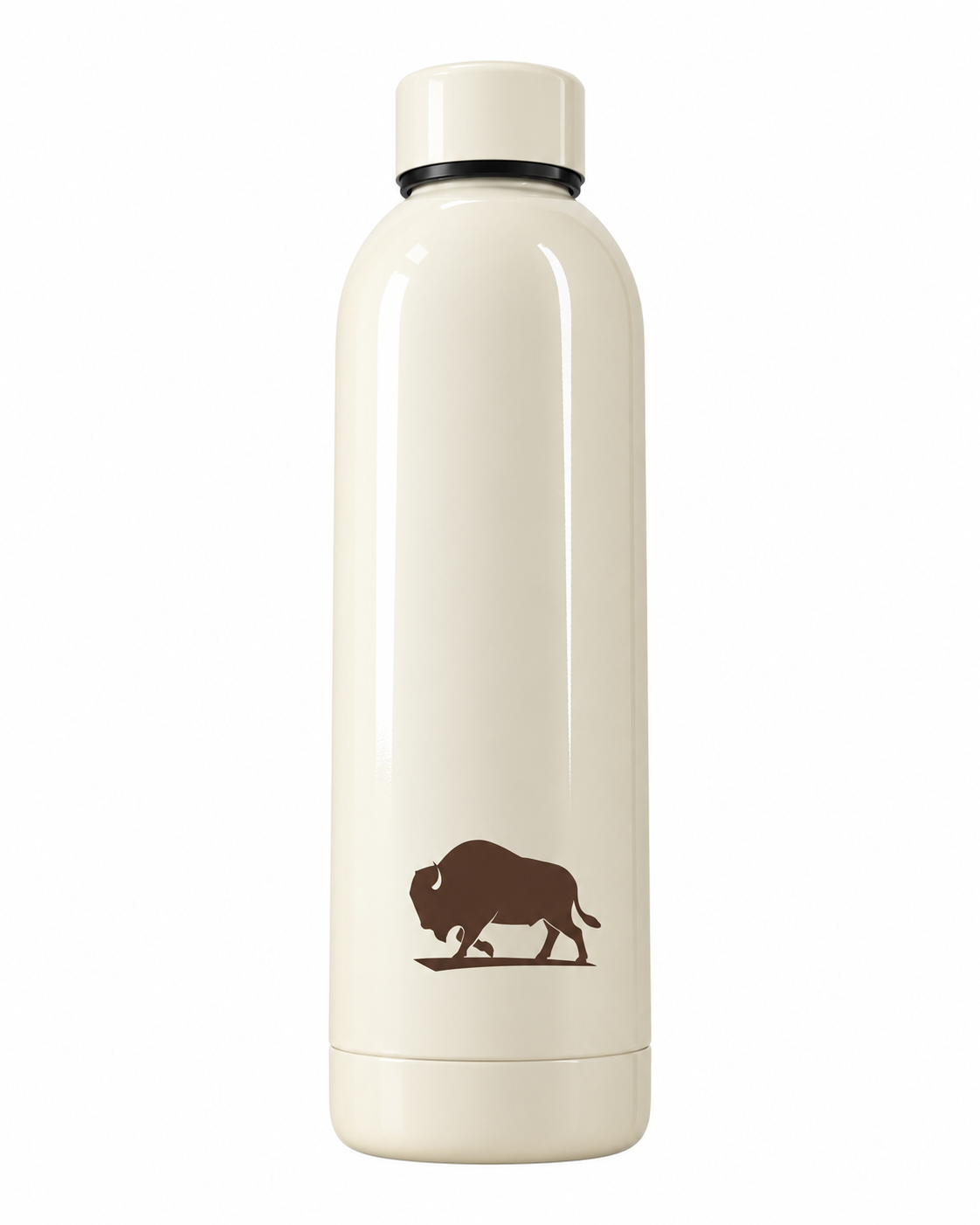 Cream water bottle with a bison design